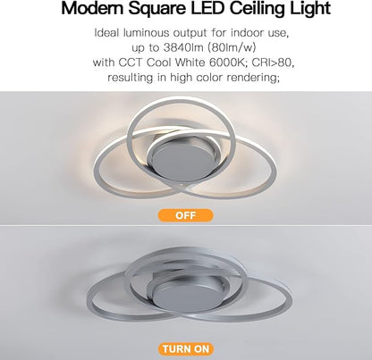 MADEM Modern Flush Mount Ceiling Light - 23.6'' Dimmable LED Chandelier for Bedroom, Living Room, Dining Room,3040LM 38W, Silver