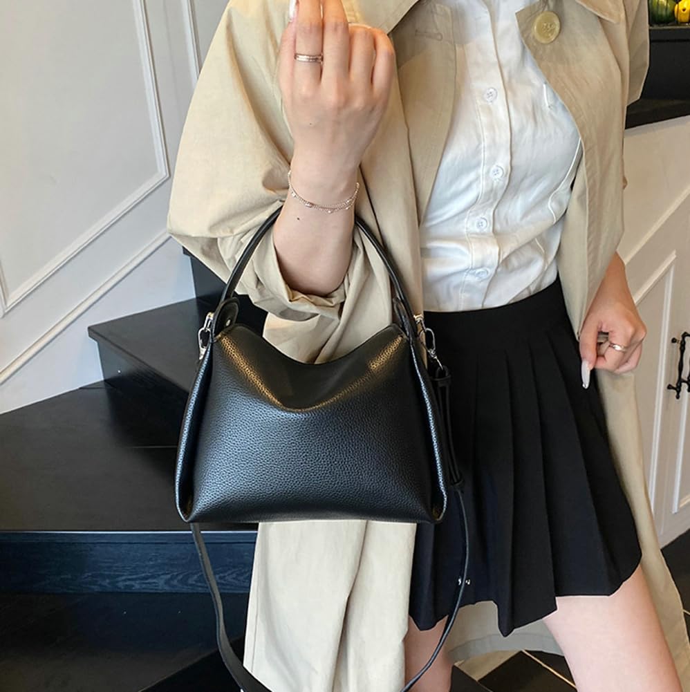 Women's Soft PU Leather Crossbody Bag Slouchy Top Handle Shoulder Bag with Detachable Strap Casual Hobo Purse