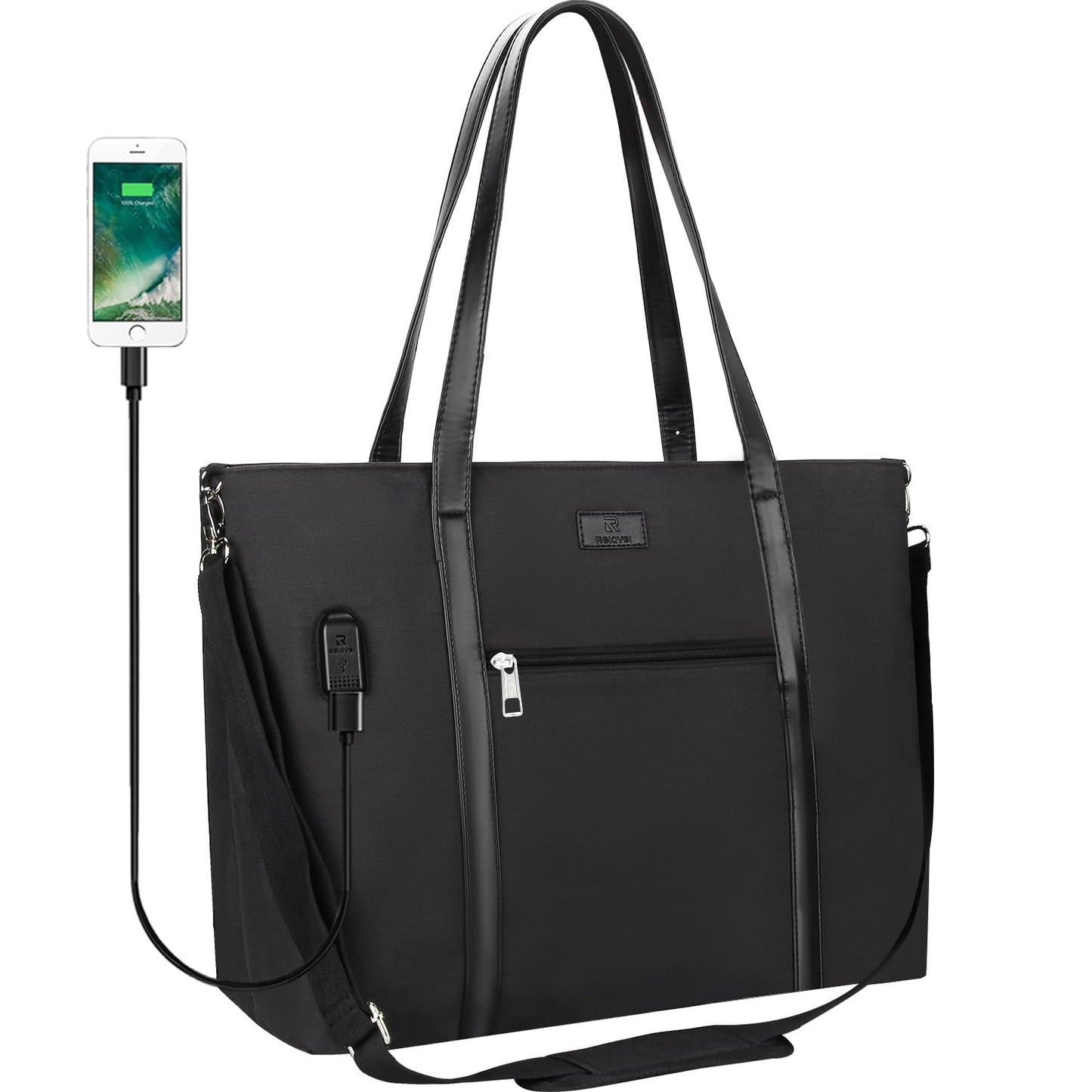 Laptop Tote Bag for Women 17 Inch, Laptop Bag With USB Port & 15 Pockets Teacher Work Bag with Compartments Business Travel Professional Computer Bag Office Work Organized Bag with Shoulder Straps