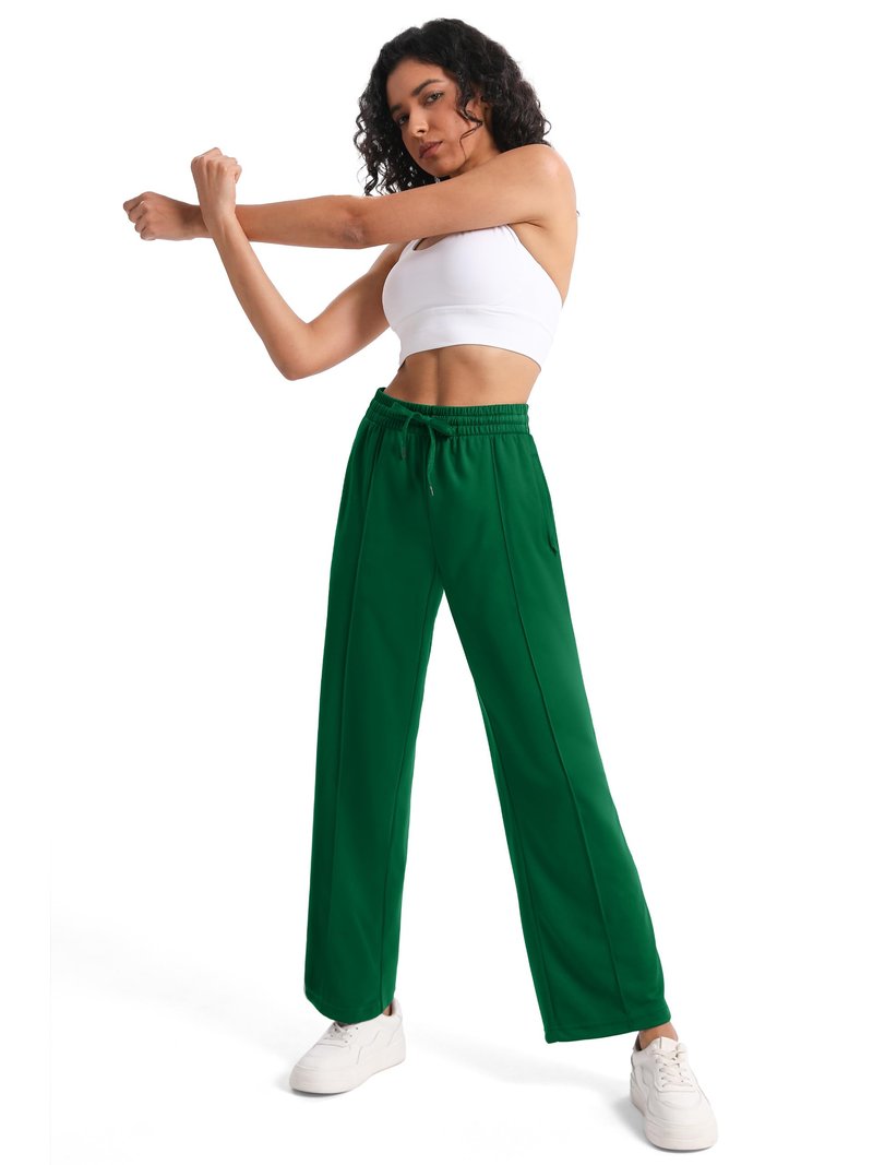 Tapata Long Women 32" Inseam Warm Up Track Pants Wide Leg Sweatpants Lightweight Side Stripe Ladies Slacks Workout, Green, S
