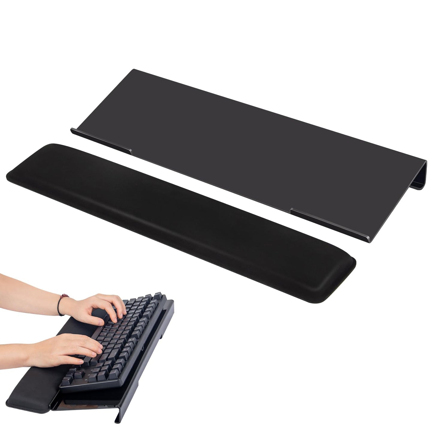 Keyboard Stand with Wrist Rest - Comfortable Wrist Pad for Easy Typing, Keyboard Tray for Office, Home, School (Fits Most Standard Keyboards) (Black)