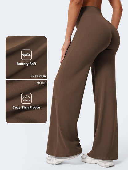 YEOREO Workout Leggings Womens No Front Seam Straight Leggings 31.5" Thin Fleece High Waist Buttery Eddiy Gym Yoga Pants Brown S