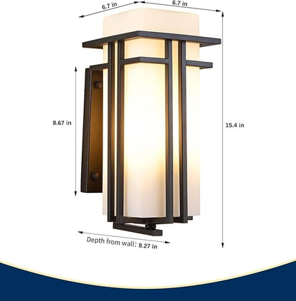 Outdoor Wall Light Fixtures, Exterior Waterproof Lanterns, Porch Sconces Wall Mounted Lighting with Modern Frosted Glass, Black Aluminum Wall Lamps for Patio Front Door Entryway, (Type_A 15.4''H)