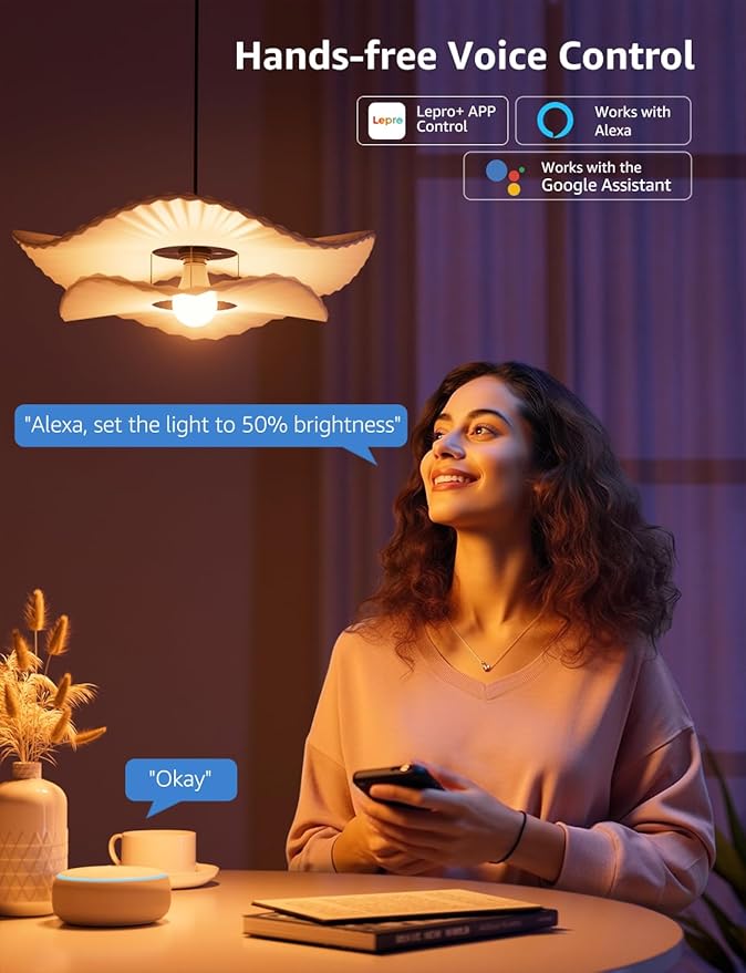 Lepro B1 AI Smart Light Bulbs - WiFi & Bluetooth RGBWW Color Changing LED Bulb Works with Alexa & Google Assistant, Personalized Al Lighting Designer, AI Voice Control, Music Sync, 2.4GHz Only, 1 Pack