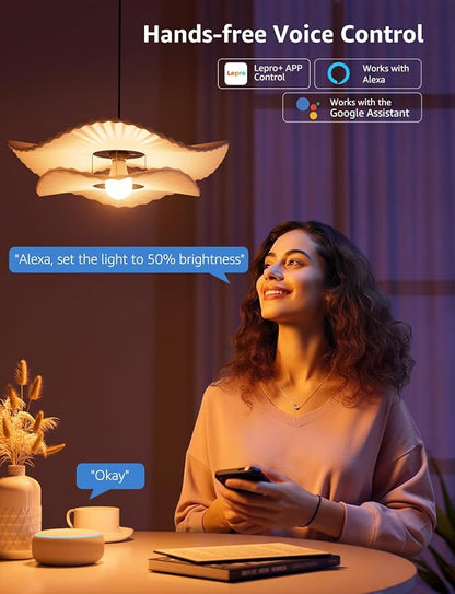 Lepro B1 AI Smart Light Bulbs - WiFi & Bluetooth RGBWW Color Changing LED Bulb Works with Alexa & Google Assistant, Personalized Al Lighting Designer, AI Voice Control, Music Sync, 2.4GHz Only, 1 Pack