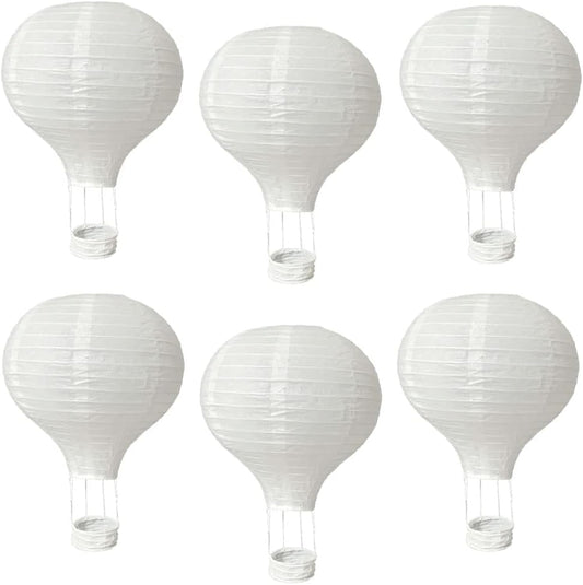 (6 Packs) 12-Inch White Paper Lanterns Decorative Chinese/Japanese Hanging Round Paper Lanterns Lamp for Birthday, Wedding, Christmas Xmas, Bridal, Home Decor, Party Decoration (hot air balloon)