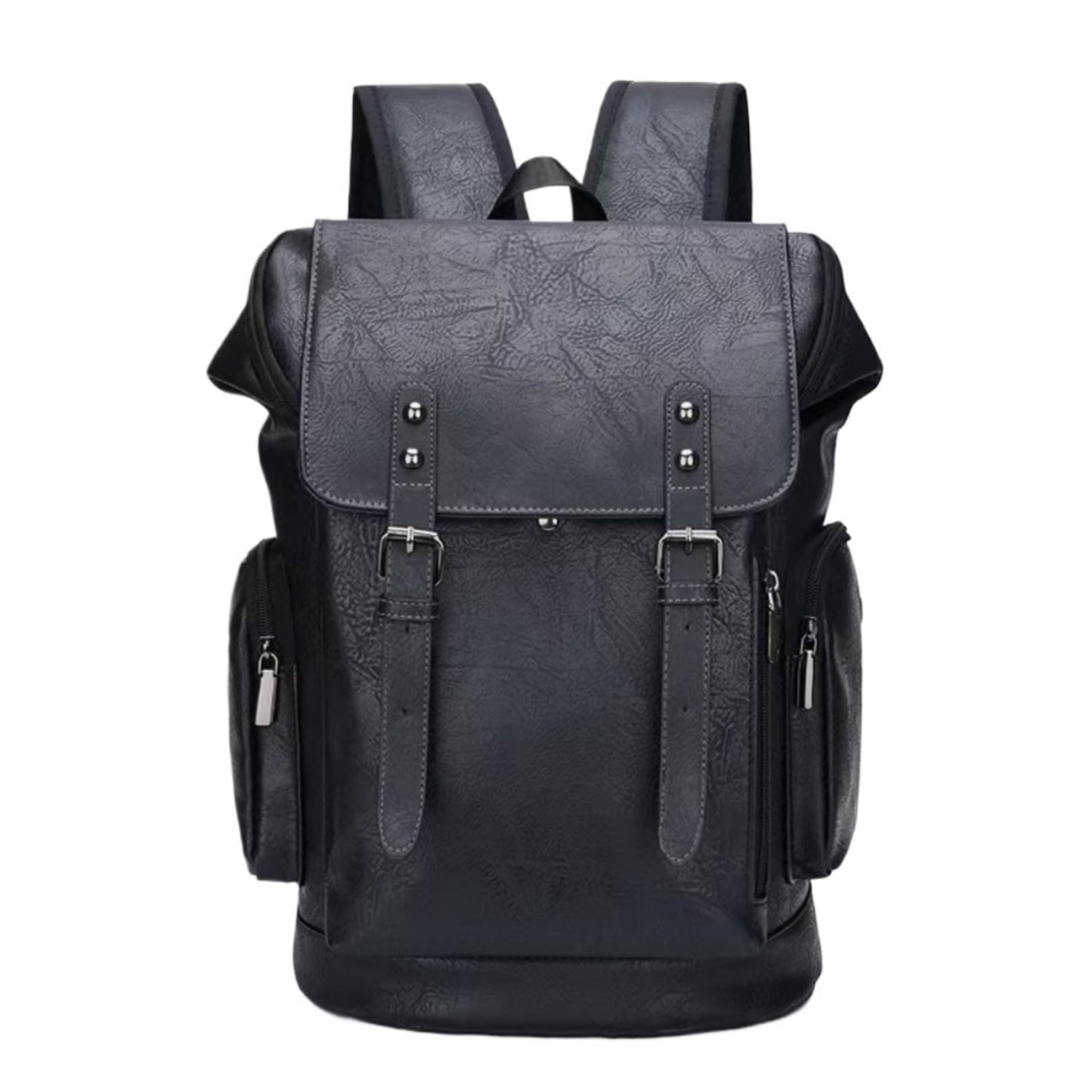 CYLYWJD Men's PU leather backpack, Vintage Flap Cover Daypack for Work Travel College, 15 Inch Laptop Rucksack (black3,Backpack)