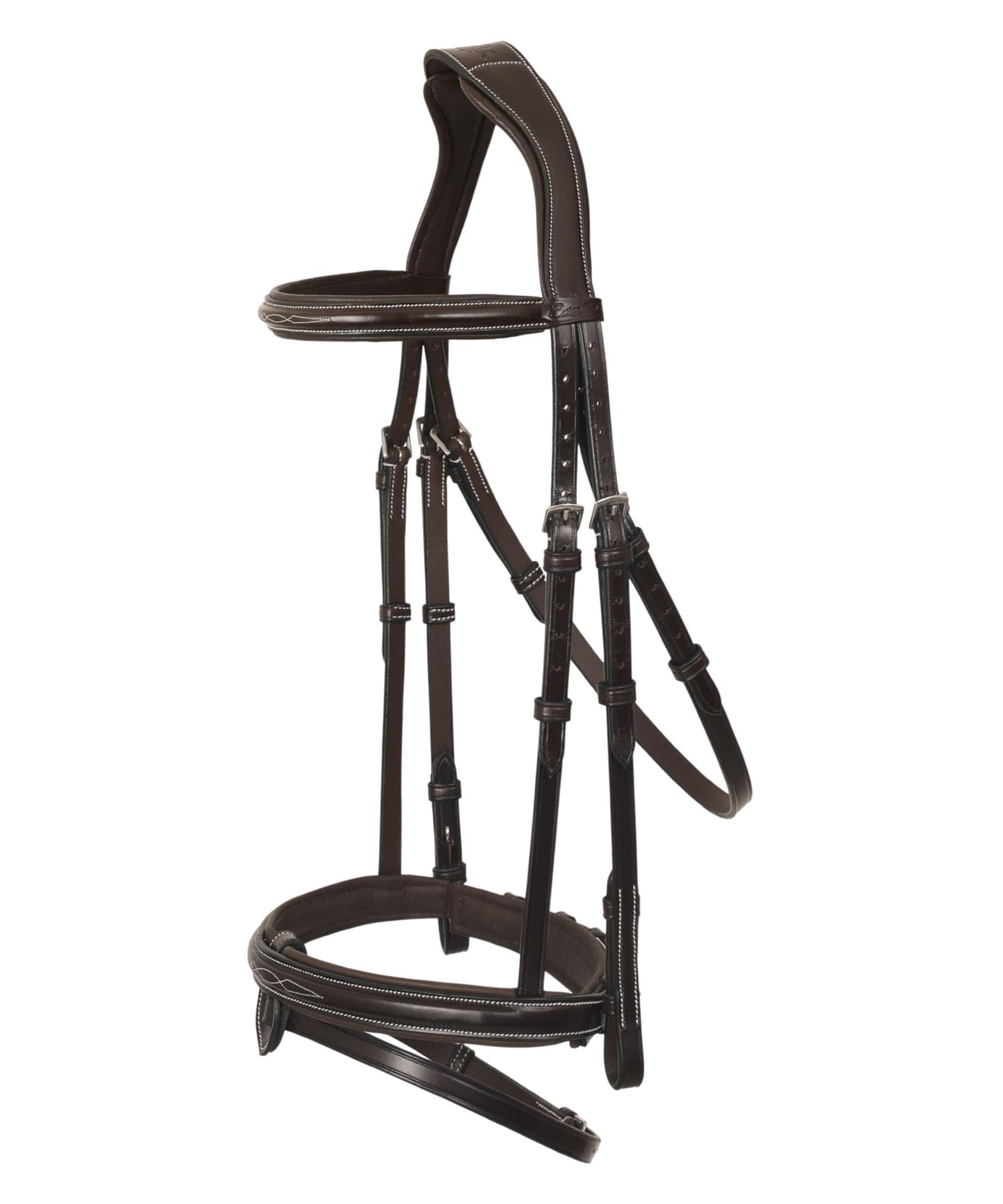 ExionPro Anatomical Snaffle Jumping Bridle for Horses with Removable Flash Noseband & Rubber Reins – Premium Vegetable-Tanned Leather, SS Buckles, Padded MonoCrown, Designer Stitching