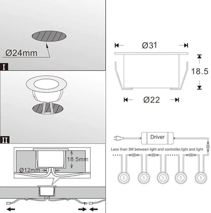 LED Deck Lights Kit, 30pcs Φ1.22 WiFi Wireless Smart Phone Control Low Voltage Recessed RGB Lamp In-ground Lighting Waterproof Outdoor Yard Path Stair Landscape Decor, Fit for Alexa,Google Home