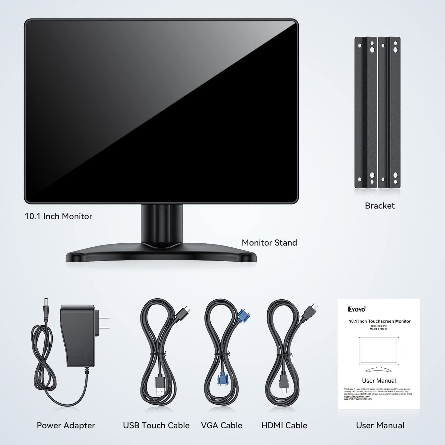 Eyoyo 10 Inch Touchscreen Monitor, Raspi Touch Screen, Small VGA AV HDMI Monitor, Portable IPS Display for CCTV DVD PC Laptop POS Systems with Speakers