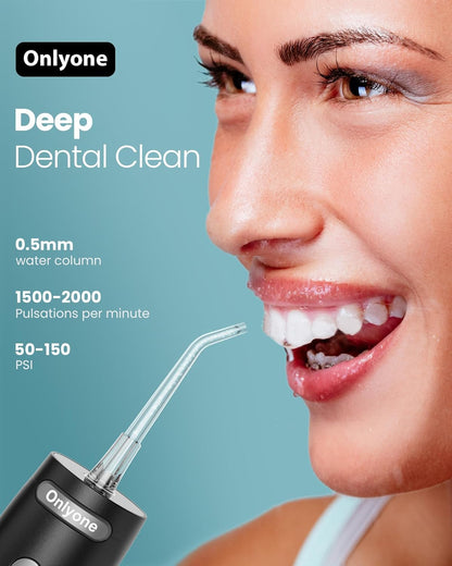 Onlyone Water Dental Flosser, 300ML Portable Oral Irrigator for Teeth, 4 Modes and 5 Jet Tips,Rechargeable Irrigation Cleaner,Electric Flossing Machine Power Flossers & Irrigator Accessories White
