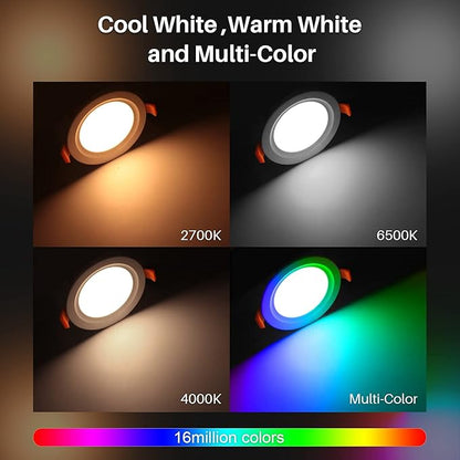 Peteme Smart Led Recessed Lighting 6 Inch 12 Pack WiFi Ceiling Light 14W,1200LM Color Changing Recessed Lighting RGB Cool & Warm White, Sync to Music, Controllable Downlight Compatible with Alexa