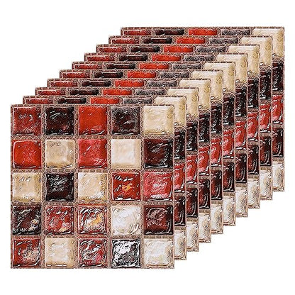 uxcell Peel and Stick Wall Sticker, 25Pcs 3.94"x3.94" Waterproof Small Size Mosaic Self-Adhesive Stickers Decorative for Kitchen Bathroom, Red+Black
