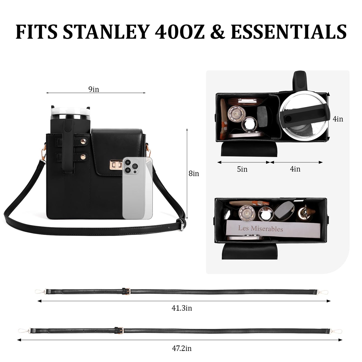 Stanley Purse Cup Holder Bag with Strap- Outdoor Portable Crossbody Water Bottle Storage Bag for Stanley Cup Tumbler 40 oz