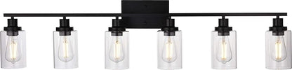 MELUCEE Black Vanity Light Fixture 6-Light Industrial Metal Wall Sconce Bathroom Lighting for Bedroom Hallway Kitchen, Clear Glass Shade Included (Patent No.: US D963914 S)
