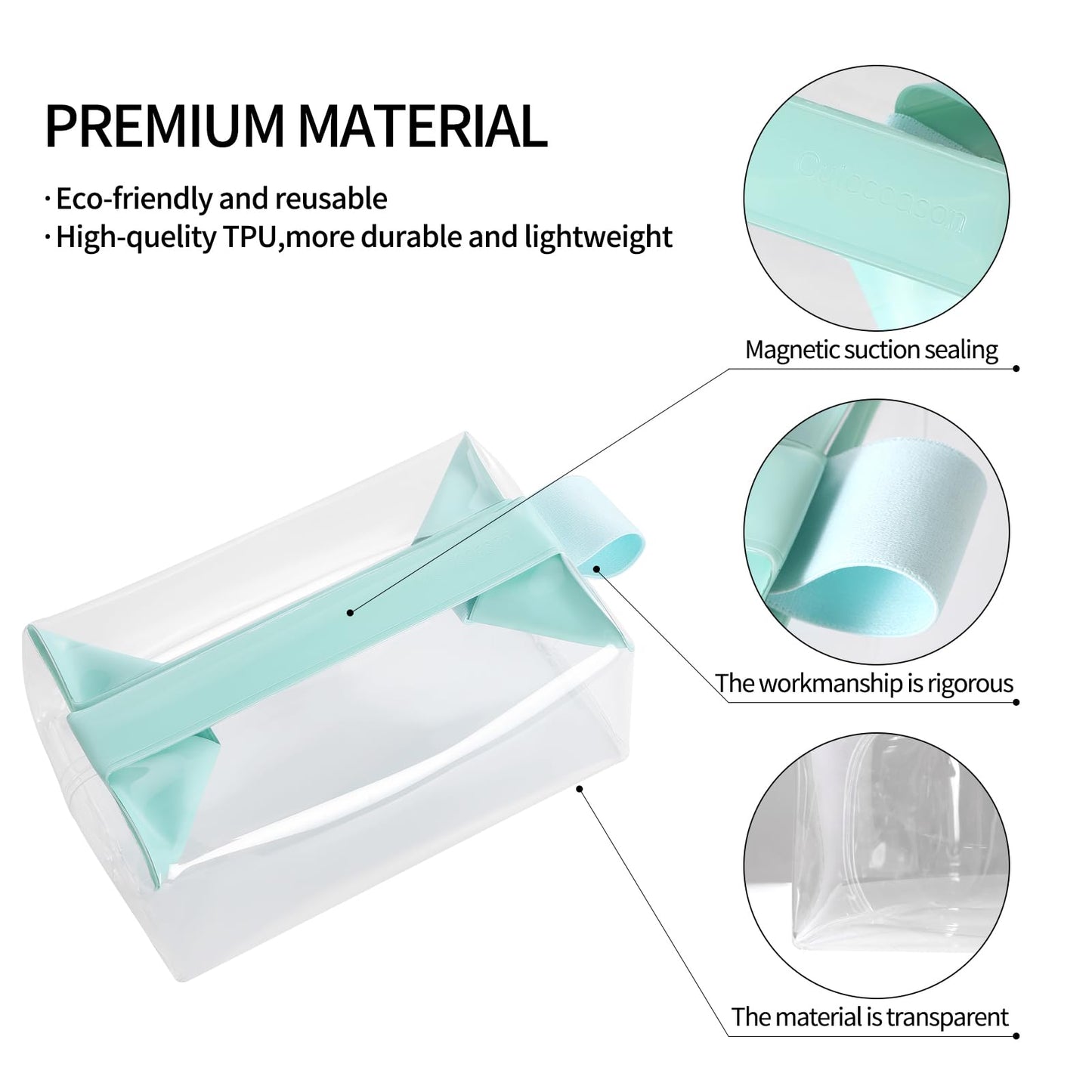 Clear Toiletry Bag with Magnetic Closure, 0.7mm Thick Structured TPU Travel Organizer, Transparent Cosmetic Bag for Toiletries, Makeup and Daily Essentials with Modern Color Trim(Sage Green Trim)
