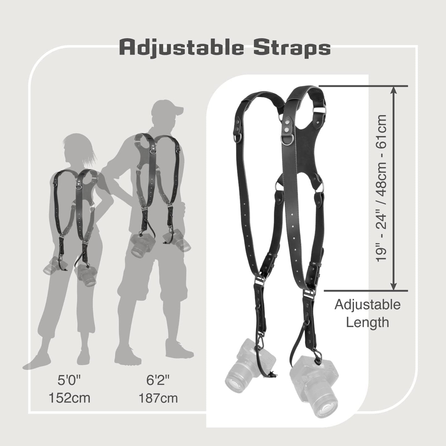 4J LEDR Camera Harness for 2 Cameras Dual Shoulder Leather Camera Strap for DSLR/SLR, Camera Straps for Photographers,Camera Accessories for Wedding,Hiking,Travel,Black
