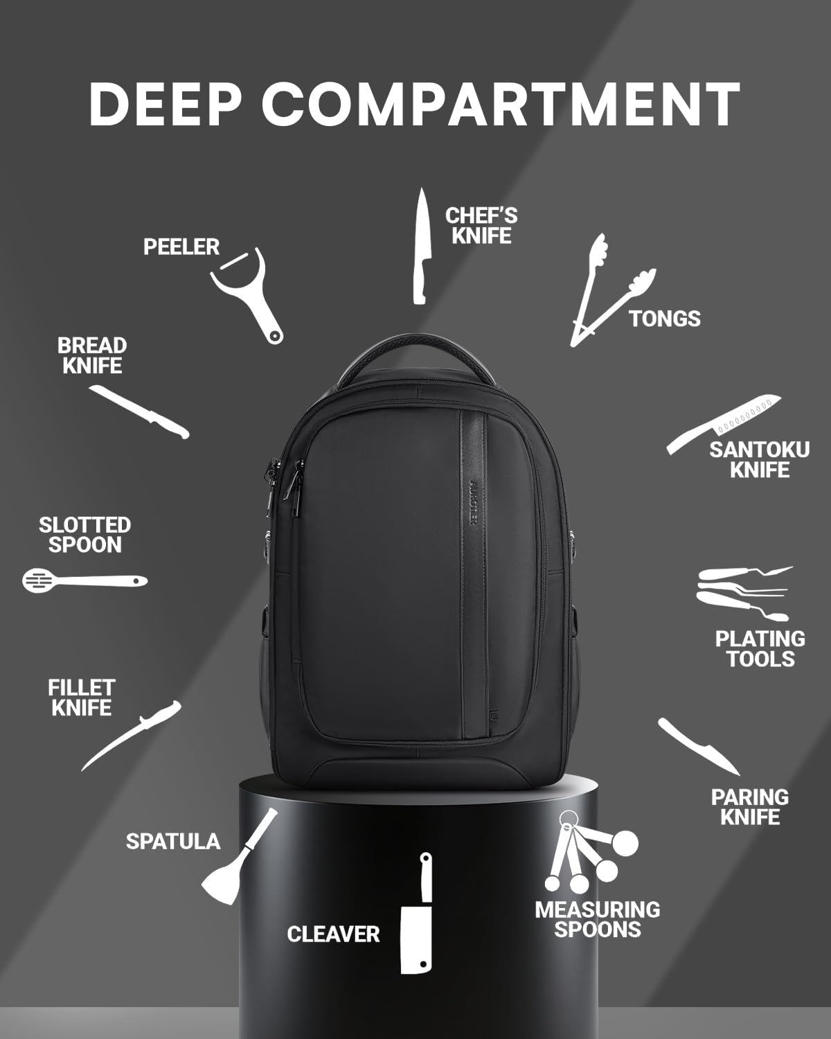 Chef Knife Backpack with Waterproof Pocket, 30+ Pockets for Knives and Tools, Knife Bags for Chefs Professional Culinary Apprentice Private Chefs, Pocket for Tablet Laptop (Knife Not Included)