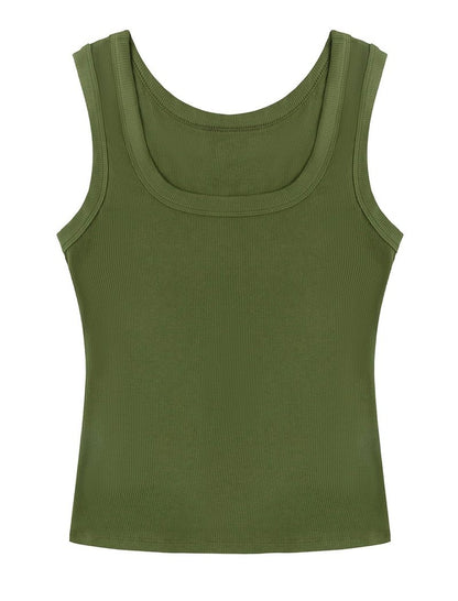 SVALIY Summer Womens Tank Tops 2025 Square Neck Fitted Sleeveless Shirts for Women Ribbed Basic Top Army Green