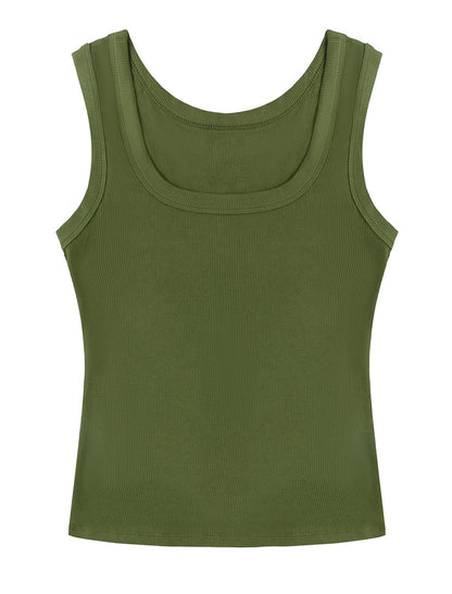 SVALIY Summer Womens Tank Tops 2025 Square Neck Fitted Sleeveless Shirts for Women Ribbed Basic Top Army Green