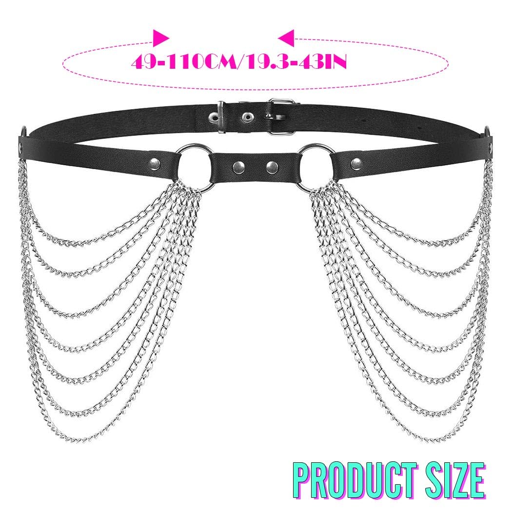 Nicute Leather Waist Chain Belt Punk Black Belts Goth Rave Body Accessories for Women
