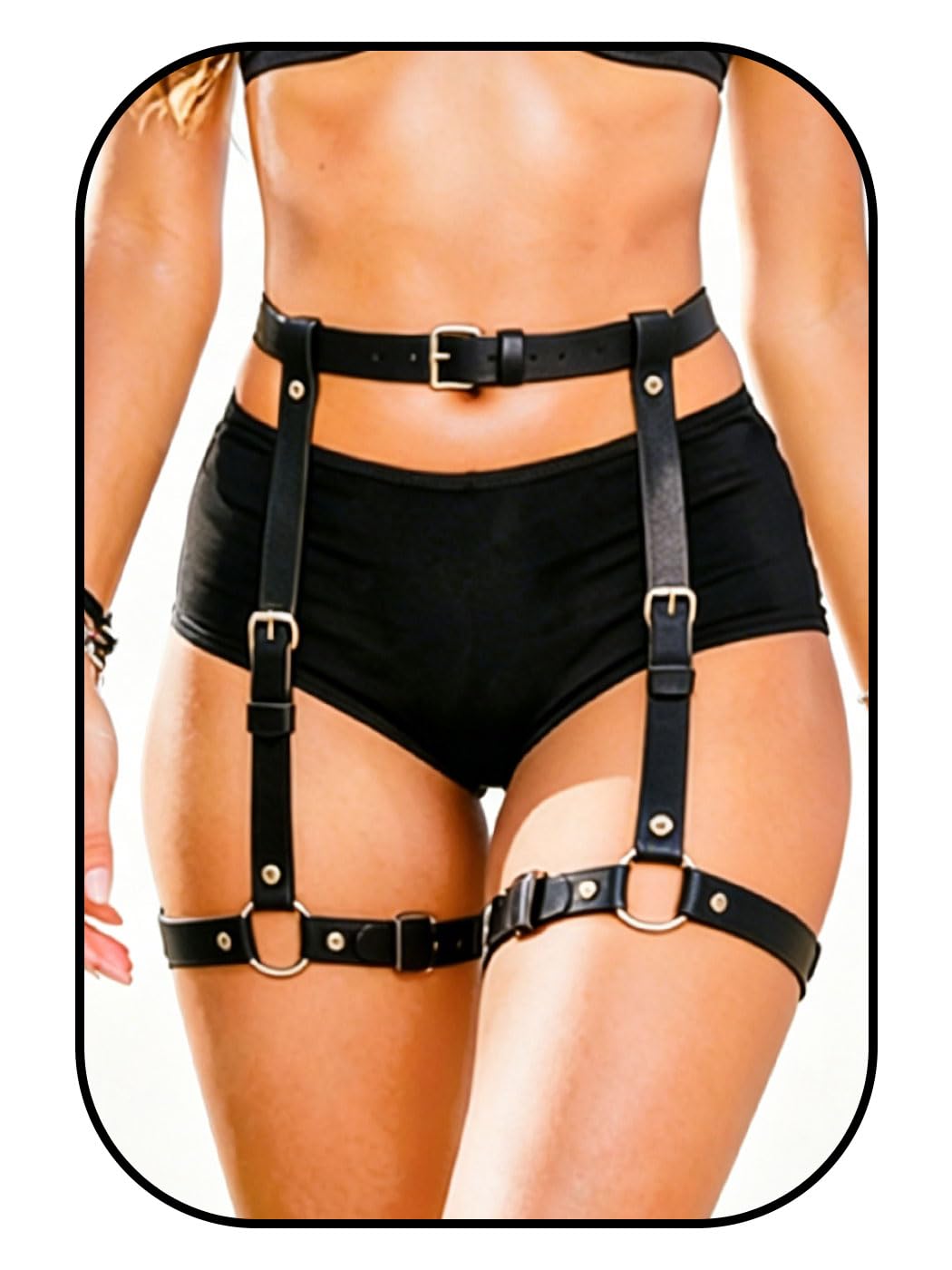 Yonamix Punk Leg Harness Belts for Women Black