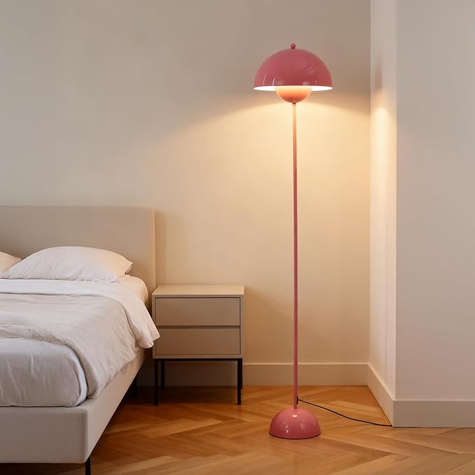 Modern Flowerpot LED Floor Lamp for Living Room, Vintage Metal Lampshade Spotlight Standing Lamp with Foot Switch, Retro E26 Base Round Floor Light Fixture for Bedroom, Office (Pink)
