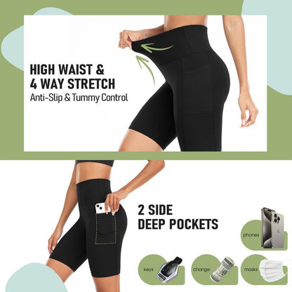 GROTEEN Biker Shorts for Women with Pockets-8" High Waisted Tummy Control Yoga Workout Running Gym Spandex Shorts