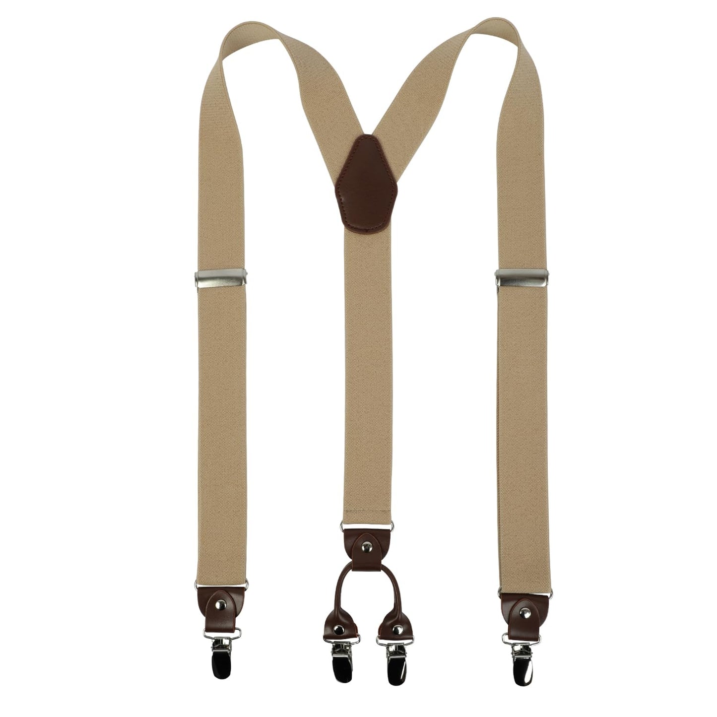 LEHOMU Men's Suspenders Adjustable Elastic Shoulder Straps 1.4 Inch Wide 4 Super Strong Metal Clips Adjustable Y Back Costume Wedding Prom Tuxedo Dress Suspenders,Champagne