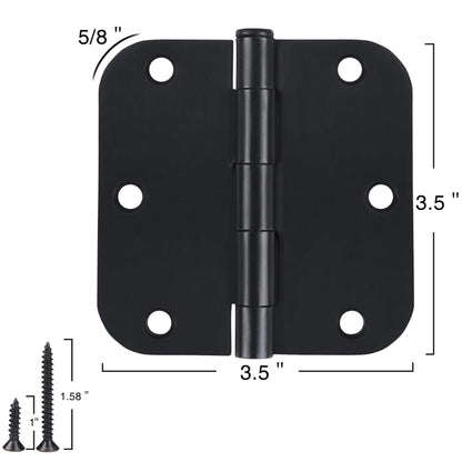 108 Pack Rounded Matte Black Door Hinges 3.5 Inch 5/8" Radius for Interior 3 1/2" Flat Iron Bifold Residential Standard Hinge Bedroom Indoor for Doors 3 ½"Hardware Heavy Duty Steel Regular Home Kit