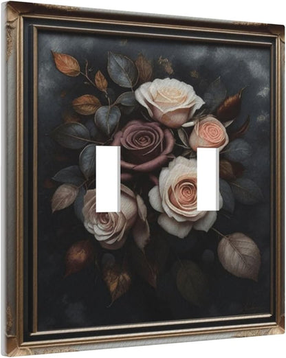 Decorative Art Light Switch Covers Elegant Rose Bouquet Art 2 Gang Double Toggle Wall Plate Decorative Switchcover Electrical Switchplate for Home Decor