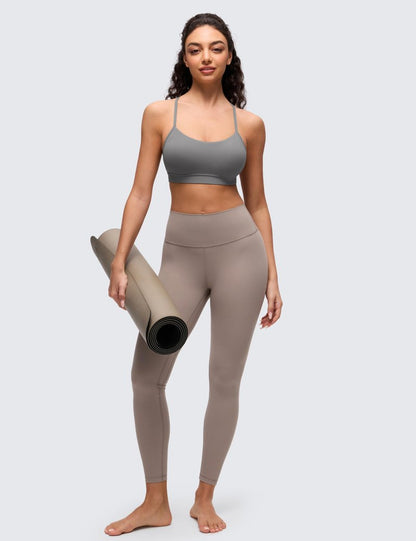 CRZ YOGA Butterluxe Y Back Sports Bras for Women - Padded Racerback Low Impact Spaghetti Thin Strap Workout Yoga Top Ash Grey Small