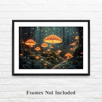 Yesad Mushroom Forest Canvas Wall Art Print, Mushroom Décor Magical Forest Pictures Enchanted Forest Décor Magic Mushrooms Botanical Art Farmhouse Living Room Wall Décor (Unframed,36”x24”,Mushroom)