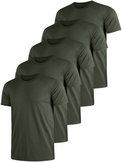 Quazia 3 Pack Men's Dry Fit Shirts, Moisture Wicking Tees, Mesh Breathable Athletic Workout Fitness Short Sleeve High Performance Stretchable Casual Gym Cooling Shirts for Men, XL