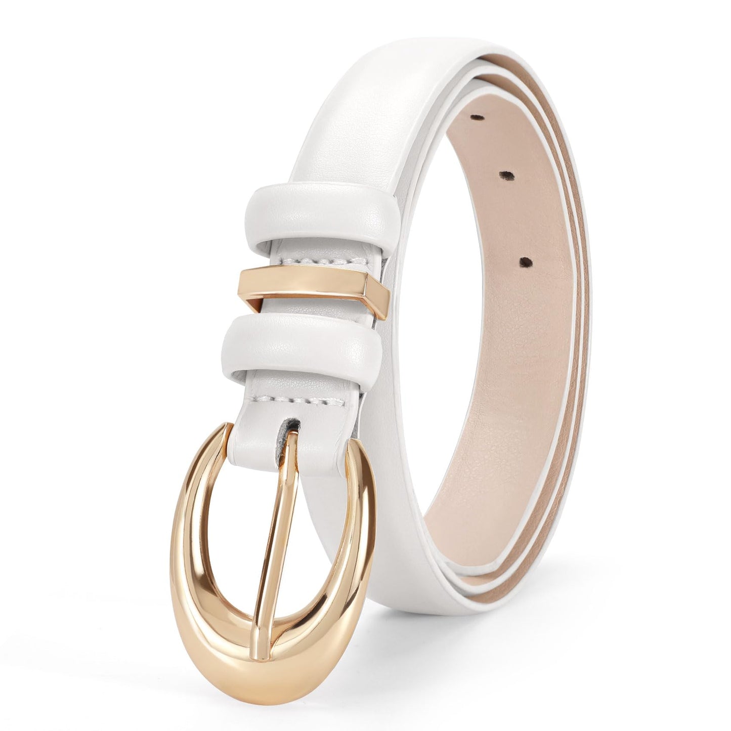 TRIWORKS Women Leather Belt for Jeans Pants Fashion Ladies Skinny Faux Leather Dress belt with Gold Buckle
