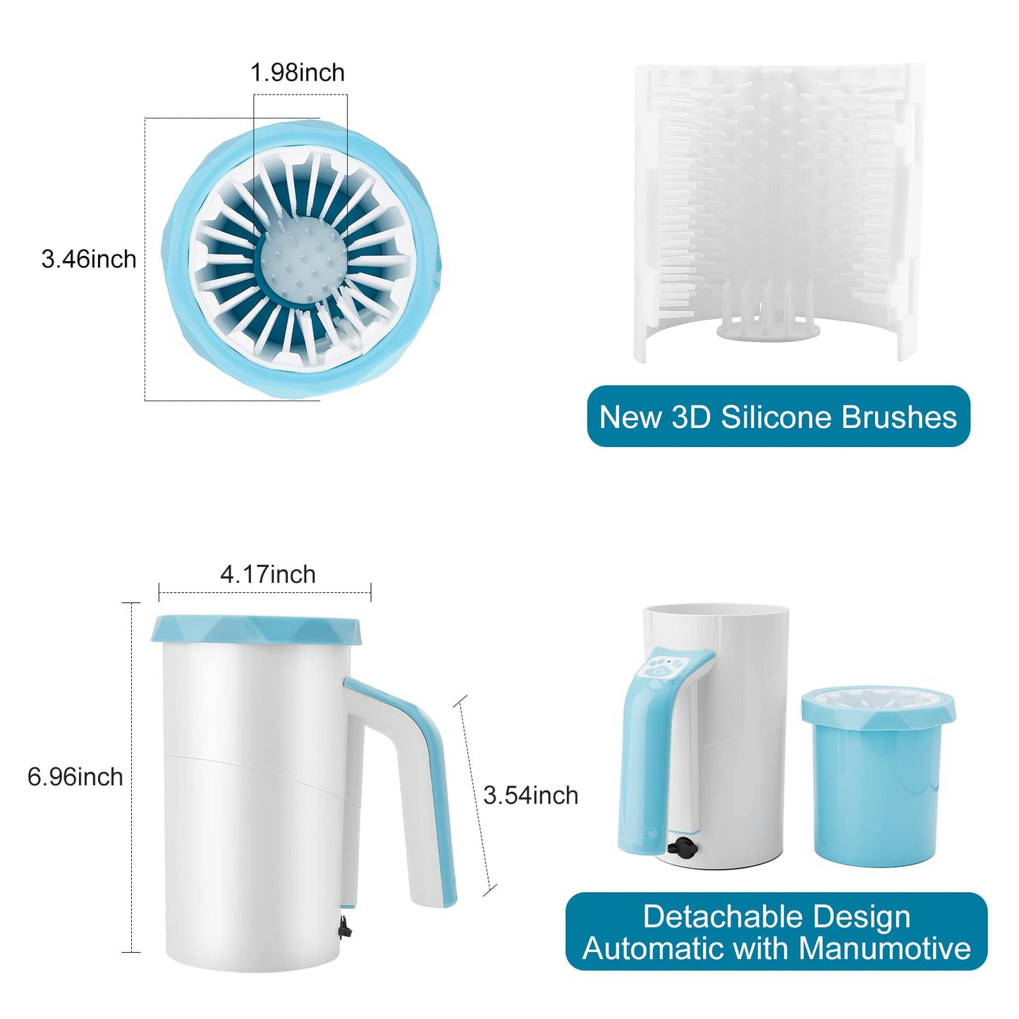 Rechargeable Automatic Dog Paw Cleaner, Dog Paw Washer Cup, 2 in 1 Portable Pet Paw Cleaner with Soft Silicone Brush, 7.4V High Power, Dog Foot Washer Suitable for Big Dog and Cat Grooming (Blue)