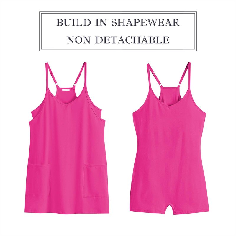 ANRABESS Women Athletic Dress Summer Tennis Workout Active Sports Mini Romper Dress Built in Shorts Travel Vacation Clothes Hot Pink X-Large