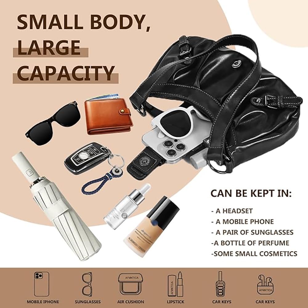 AFMKTICA Y2K Trendy Purse for Women, Leather Buckle Punk Hobo Clutch Purses Bags for Ladies Top Handle Shoulder Bag (Deep black)