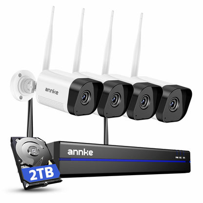 ANNKE Wireless Camera System, 16CH Expandable 4K Security NVR, 4Pcs 3MP Outdoor Cameras, 2-Way Audio, Dual-Band WiFi, Human Detection, IP66 Waterproof, 2TB HDD, Compatible with Alexa, 24/7 Protection