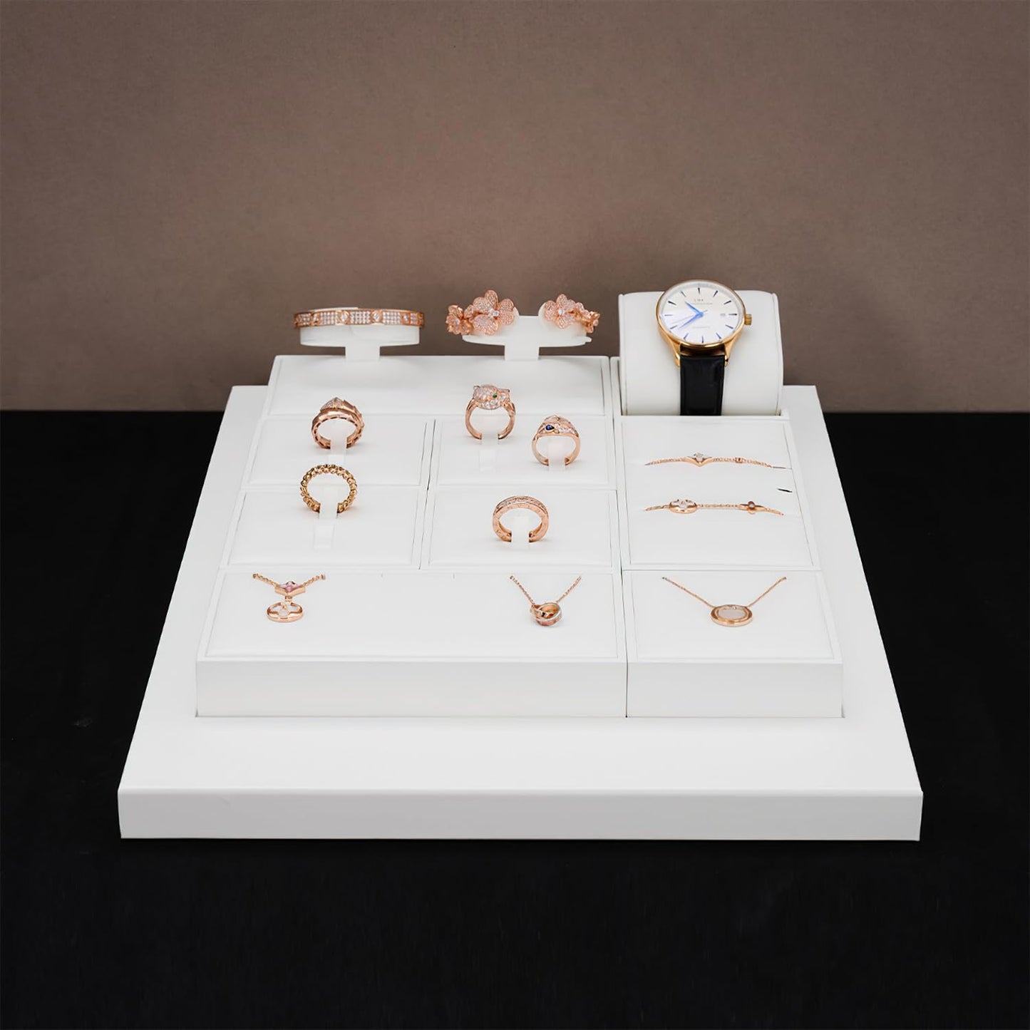 Papten 2 Slot PU Leather Necklace Jewelry Stand Pendant Drawer Jewelry Organizer Tray Bracelets Display Holder (White)