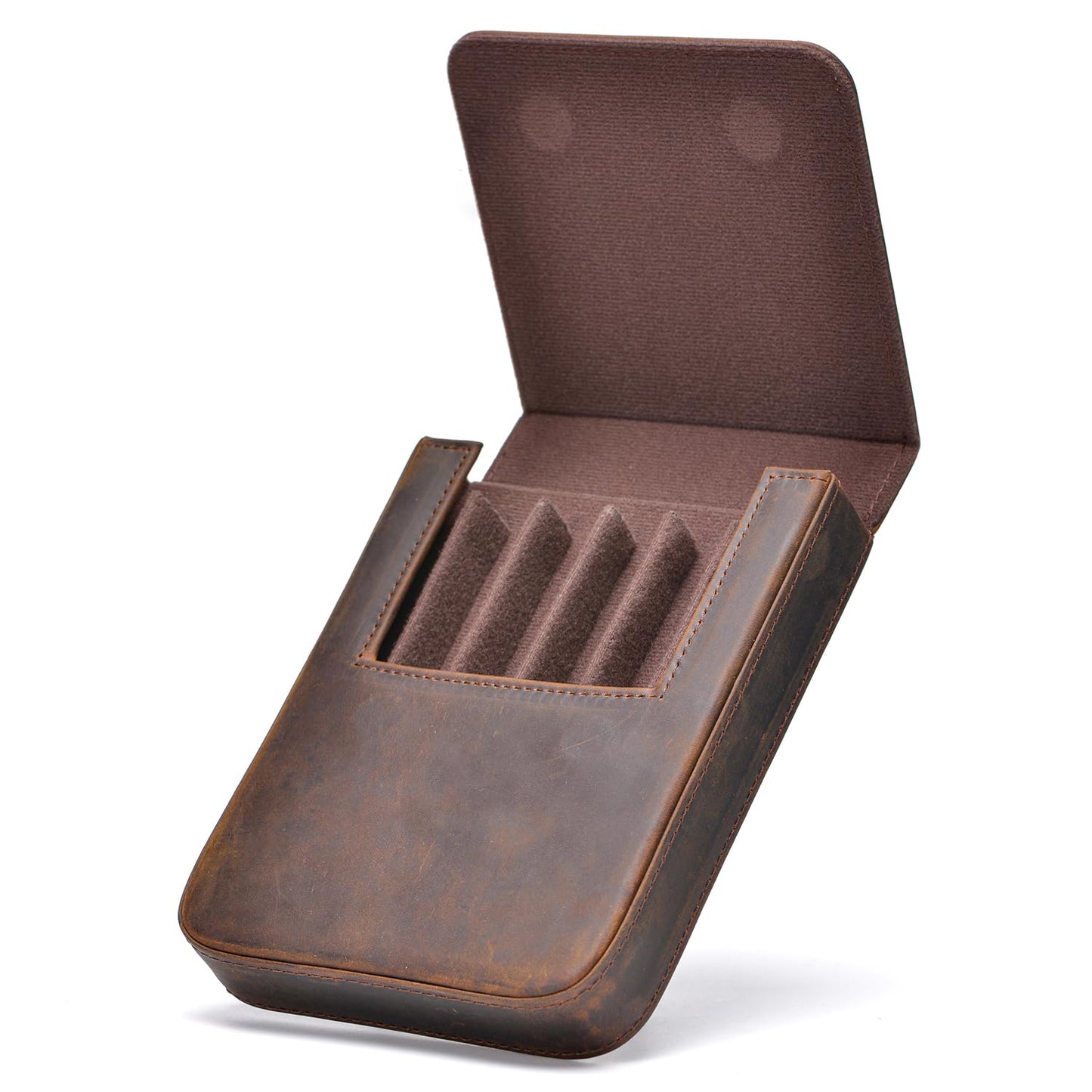 Lanxivi Genuine Leather Fountain Pen Case 6 Slot Crazy Leather Organizer, Portable Pen Bag Pouch Drawer Style