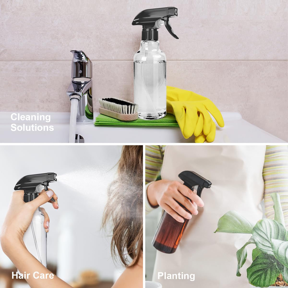 Spray Bottles 2-Pack, 10 Oz, Mist & Stream, Heavy Duty Spraying Empty Water Sprayer Bottle, BPA Free Plastic Refillable Containers for Cleaning Solutions, Plants, Hair, Essential Oils (Clear)