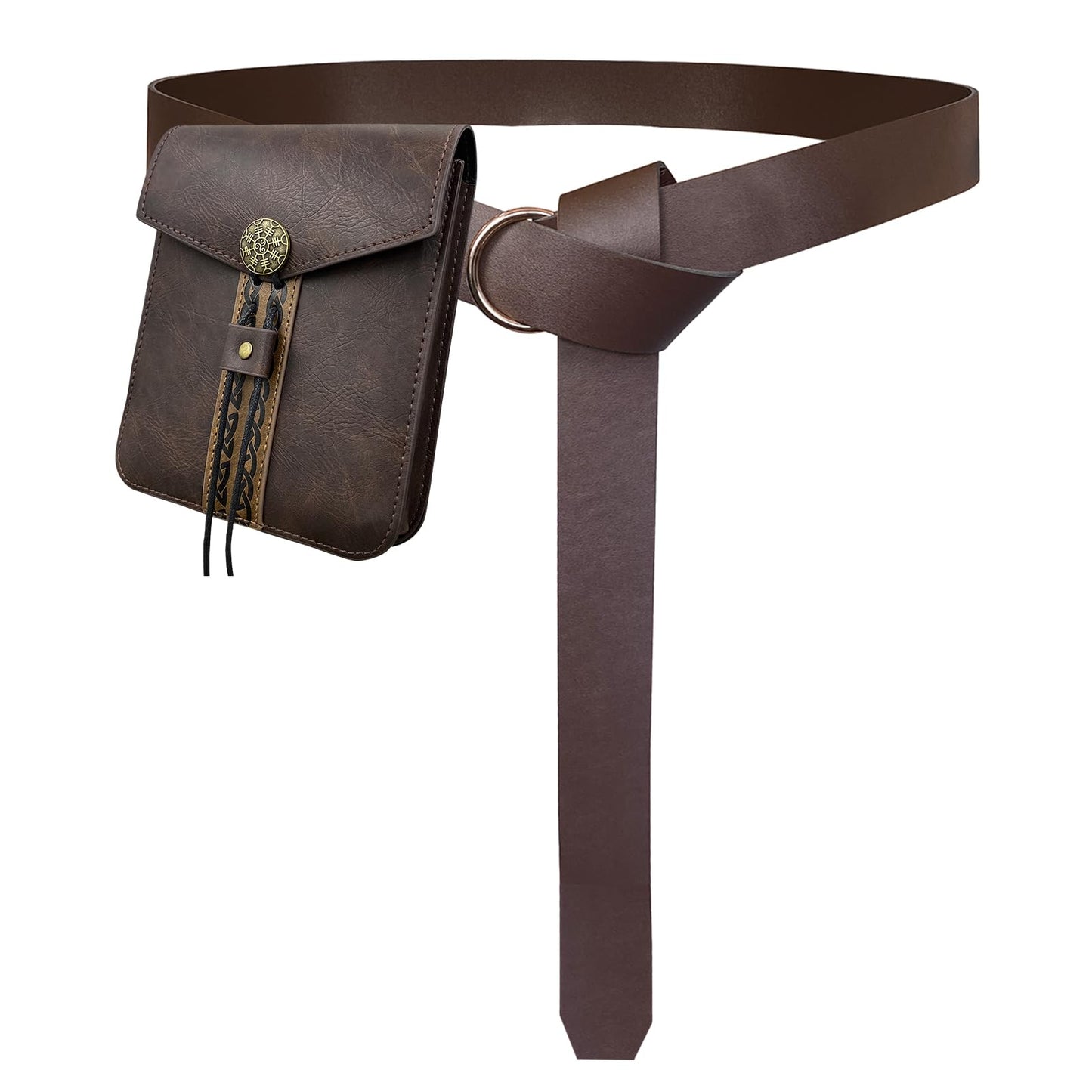 EpicCos 2 PCs Medieval Vintage belt Bag Set, Middle Ages Faux Leather Belt with Belt Pouch, Renaissance Costume Accessories (Brown A)