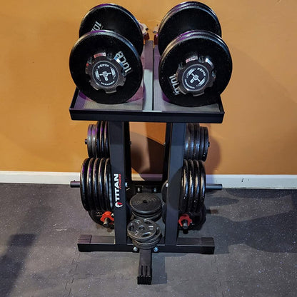 Titan Fitness Dumbbell Stand and Plate Tree, 260 LB Capacity, Organize Classic Dumbbells, Power Blocks, Loose Plates, Home Gym Storage Rack