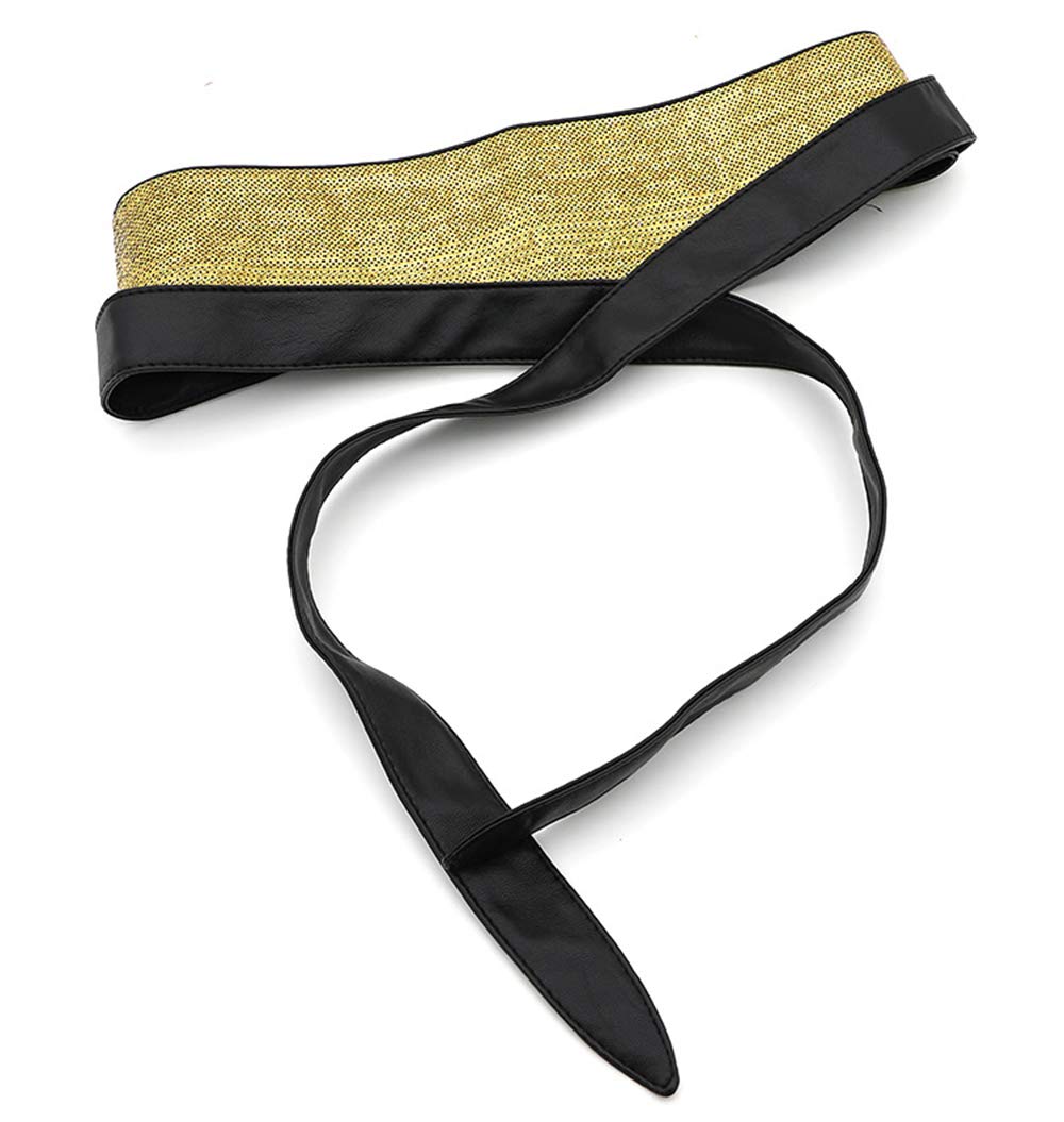 shengweiao Women's Sequin Faux Leather Self Tie Wrap Obi Waist Belt (Gold)