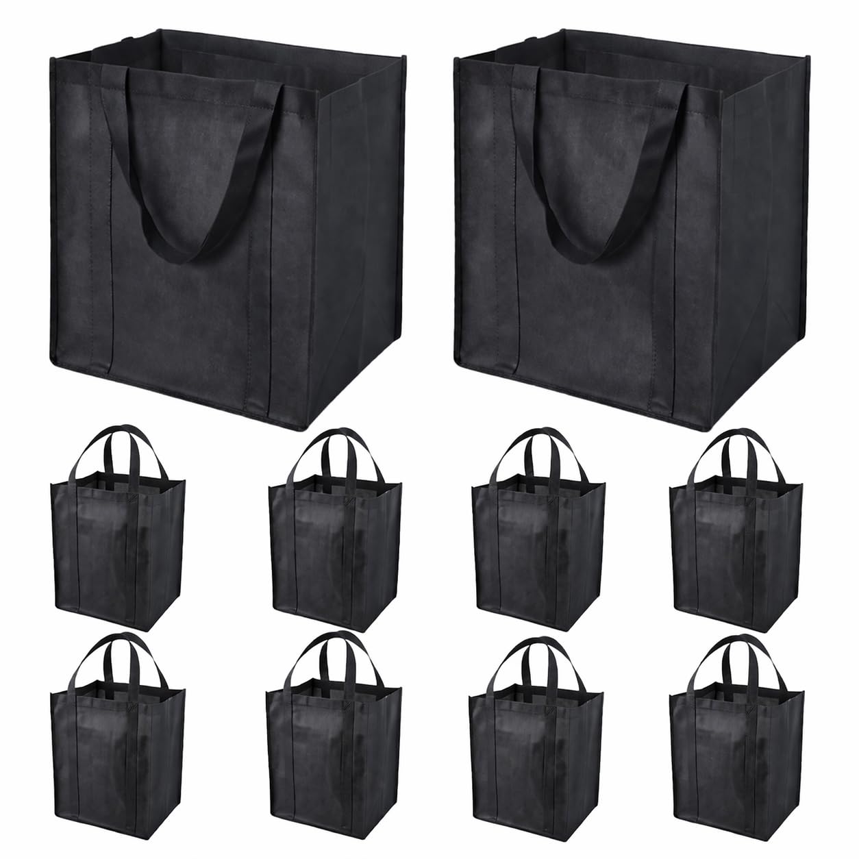 Enjamyo 10 Pcs Reusable Grocery Bags, Large Shopping Bag with Reinforced Handles, Heavy Duty Washable Foldable Bag, Grocery Bags(Black)
