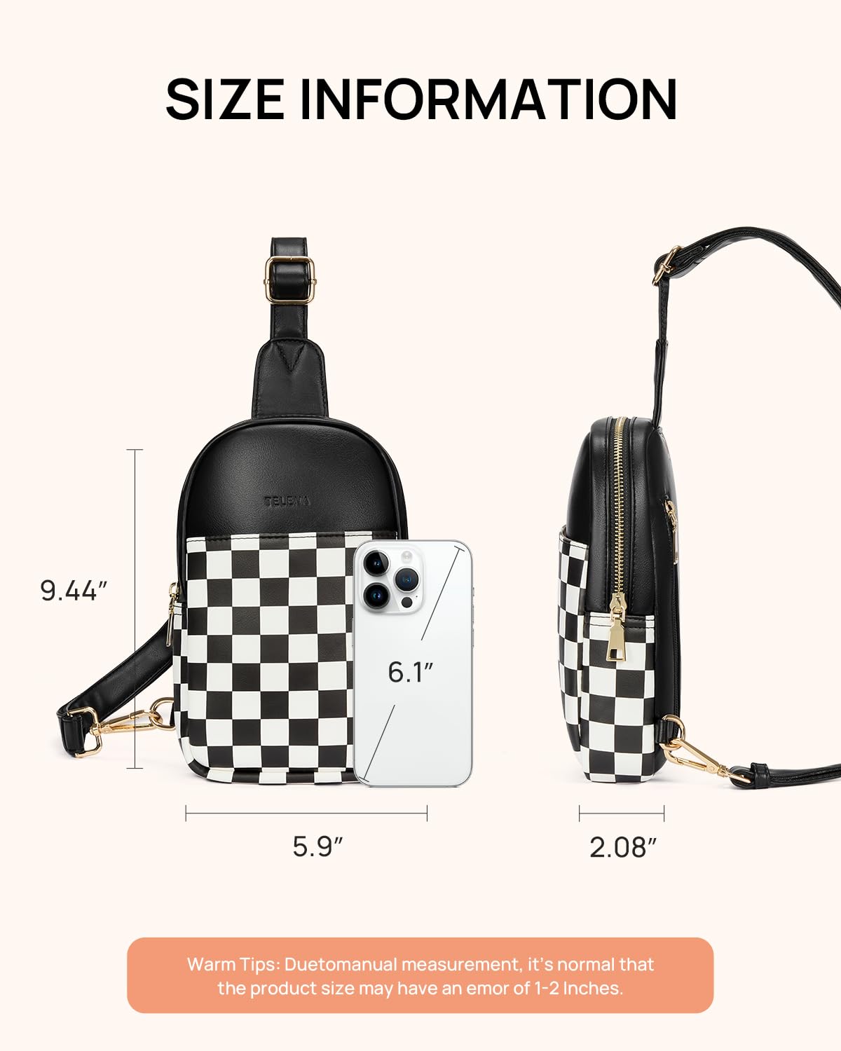 Telena Crossbody Bags for Women Leather Cross Body Sling Bag for Woman Travel Black and White Checkered