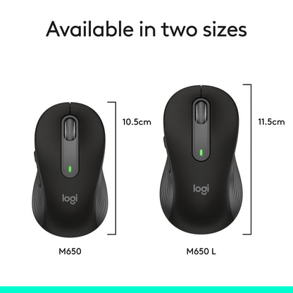 Logitech Wireless Mouse Signature M650 L Full Size - Large Hands, 2-Year Battery, Silent Clicks, Customizable Buttons, Bluetooth, PC/Mac/Chromebook - Black, Right-Handed, Large