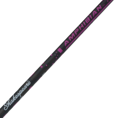 Shakespeare Amphibian Spinning Reel and 5'6" Fishing Rod Combo, Pink, Size 30 Reel, Right/Left Handle Position, 2-Piece Tubular Fiberglass Rod, Pre-Spooled ABS Spool, Oil Felt Drag System