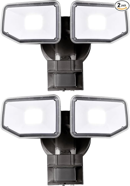 40W LED Security Lights Motion Sensor Light Outdoor, 180 Degree, 4000LM, 5000 K, ETL Water Resistant, Clear 2 Head Motion Detector Flood Light for Garage, Yard 2-Pack (Bronze)